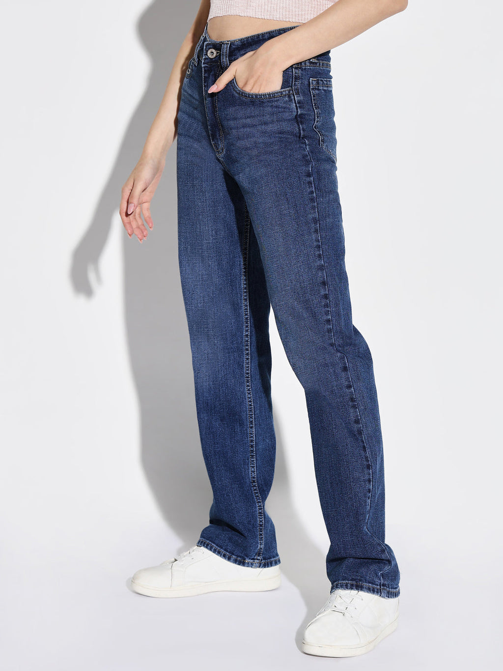Women's Blue Denim Comfort Wide Leg Light Fade Acid Wash Stretchable Jeans