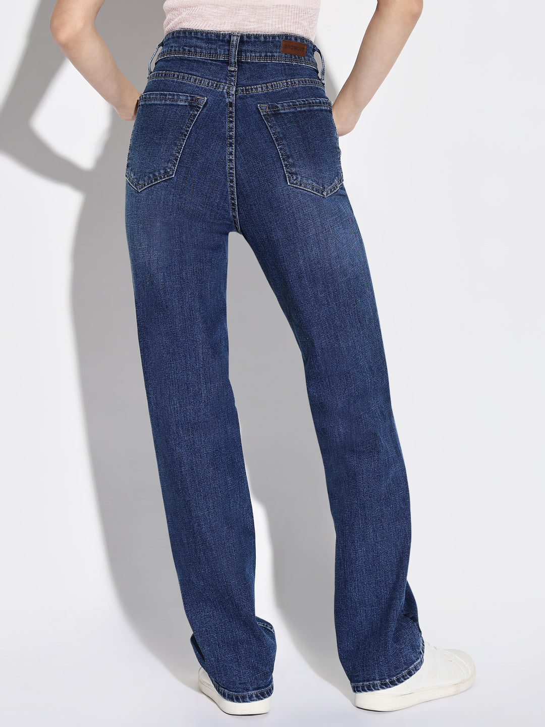Women's Blue Denim Comfort Wide Leg Light Fade Acid Wash Stretchable Jeans