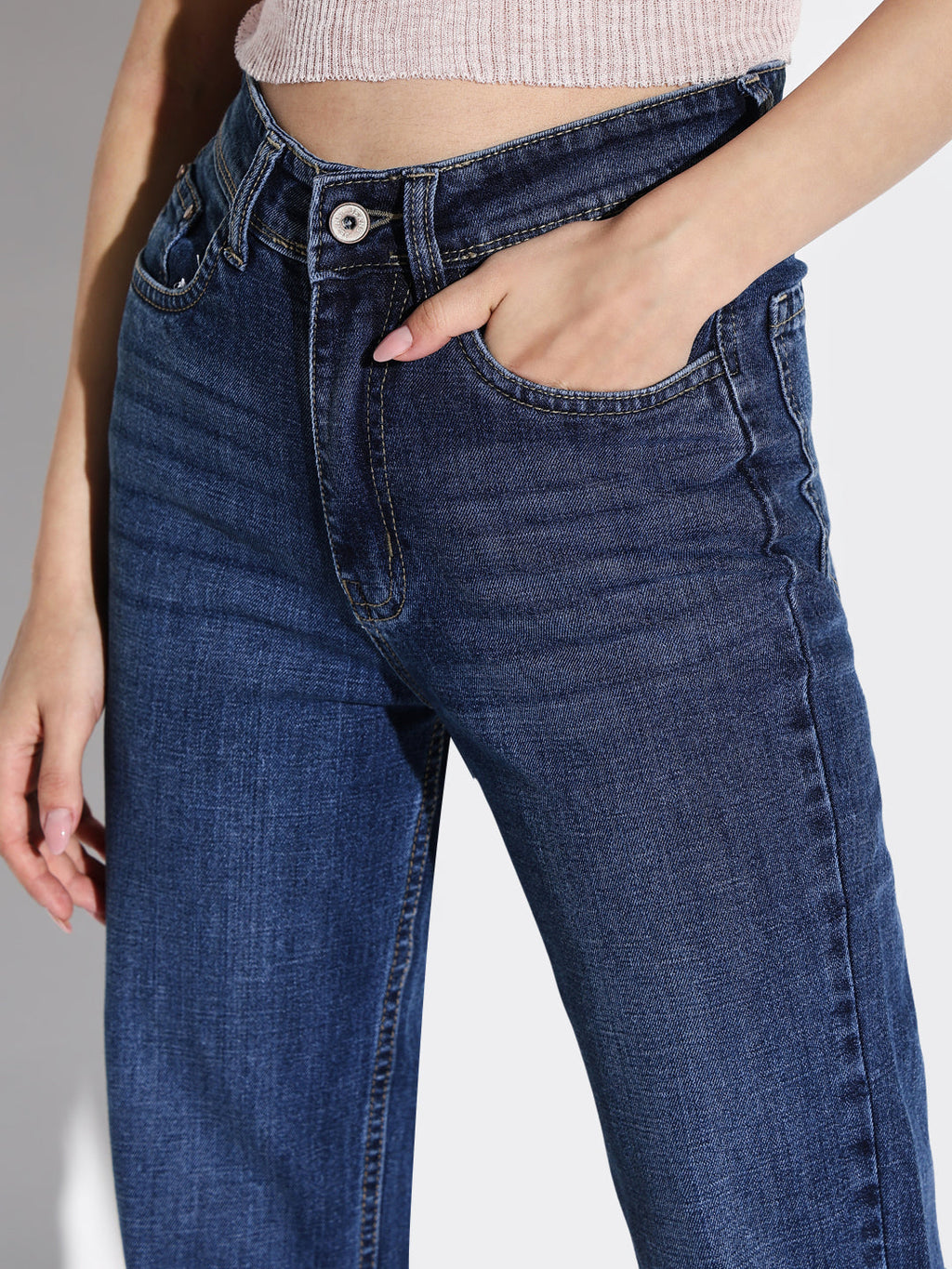 Women's Blue Denim Comfort Wide Leg Light Fade Acid Wash Stretchable Jeans