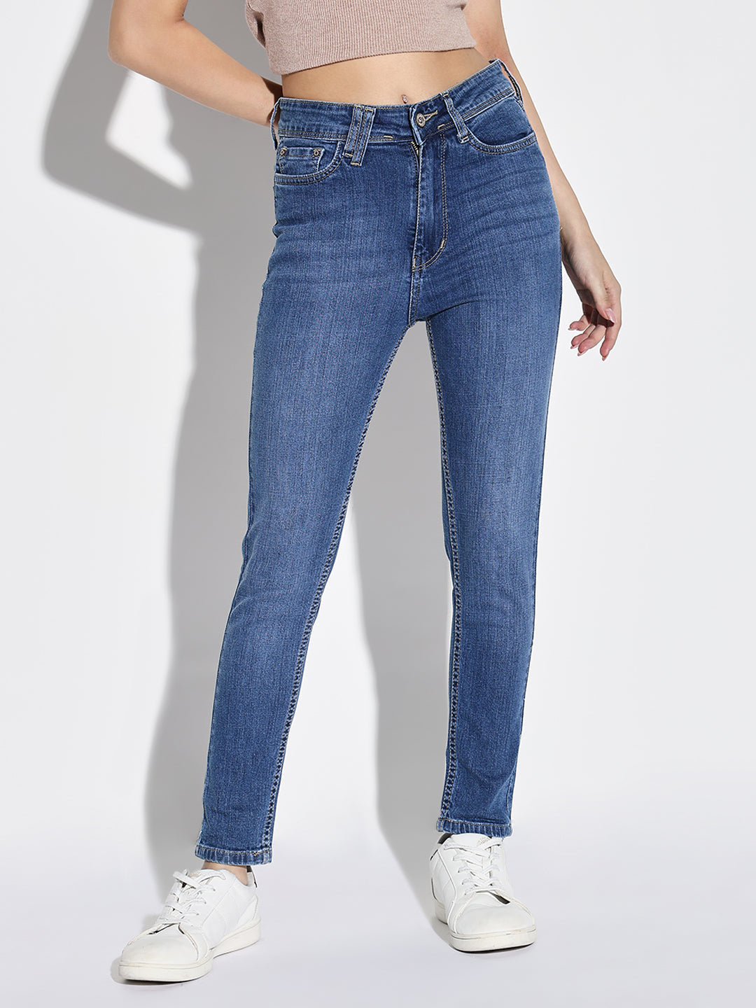 Women's Blue Comfort Slim Fit Light Fade Stretchable Jeans