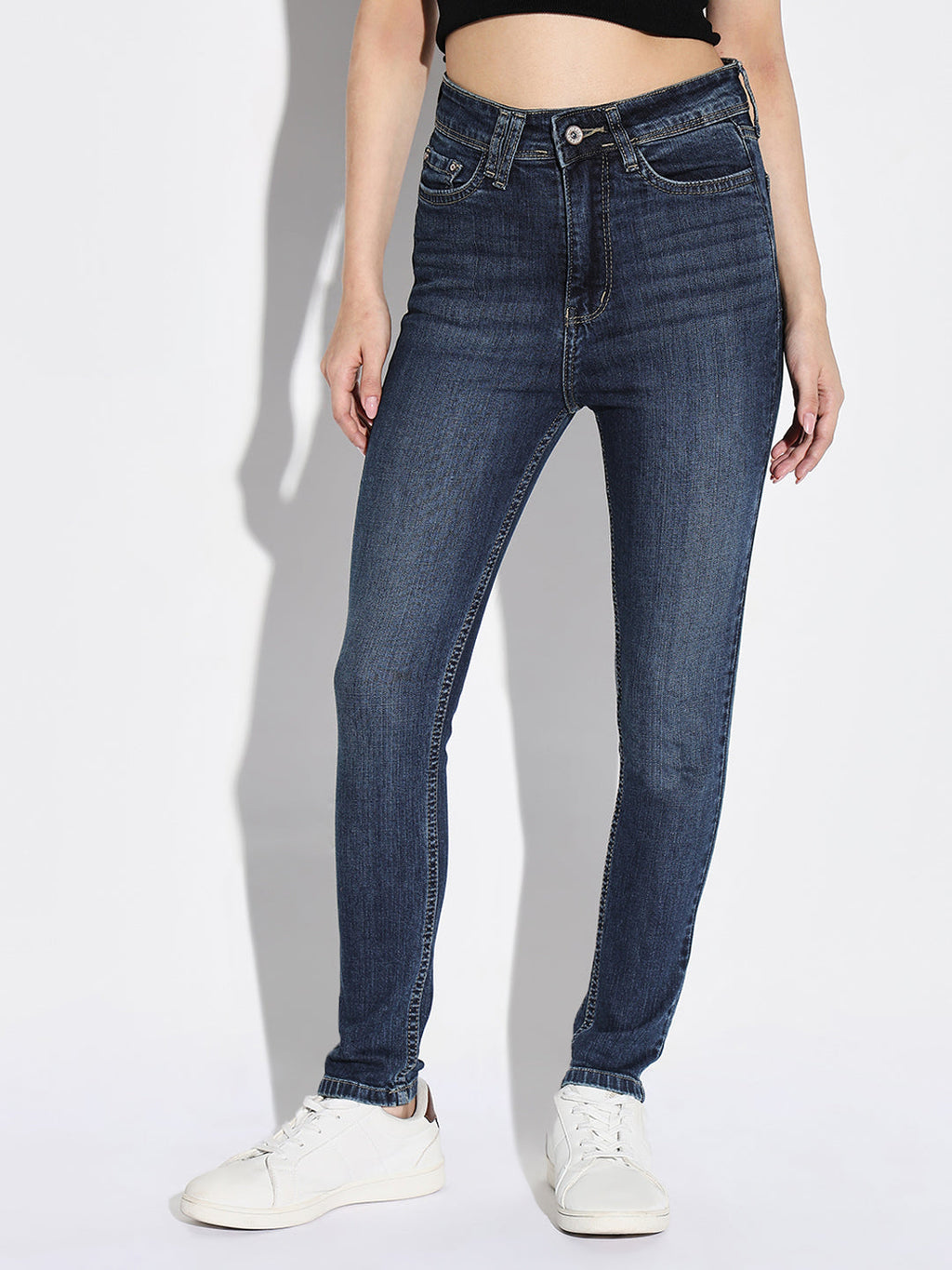Women's Navy Blue Comfort Slim Fit Light Fade Acid Wash Stretchable Jeans