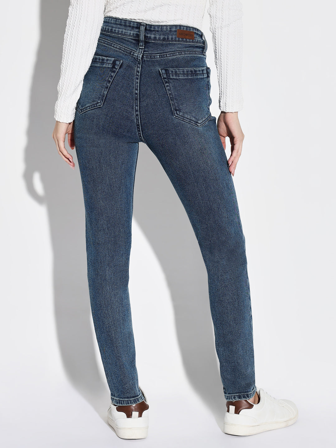 Women's Blue Mid-Rise Comfort Slim Fit Light Fade Acid Wash Stretchable Jeans