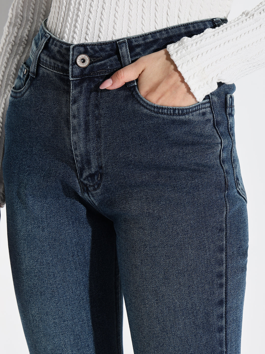 Women's Blue Mid-Rise Comfort Slim Fit Light Fade Acid Wash Stretchable Jeans