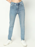 Women's Blue Comfort Slim Fit Light Fade Acid Wash Stretchable Mid-Rise Jeans