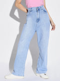 Women's Blue Comfort Wide Leg Light Fade Stretchable Jeans