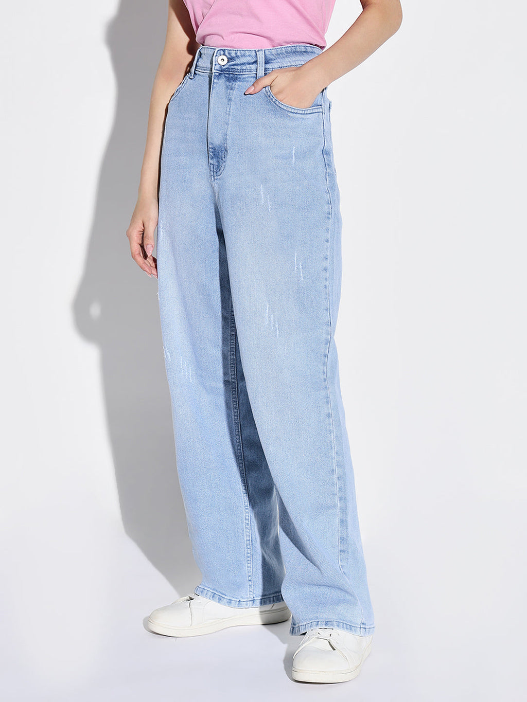 Women's Blue Comfort Wide Leg Light Fade Stretchable Jeans