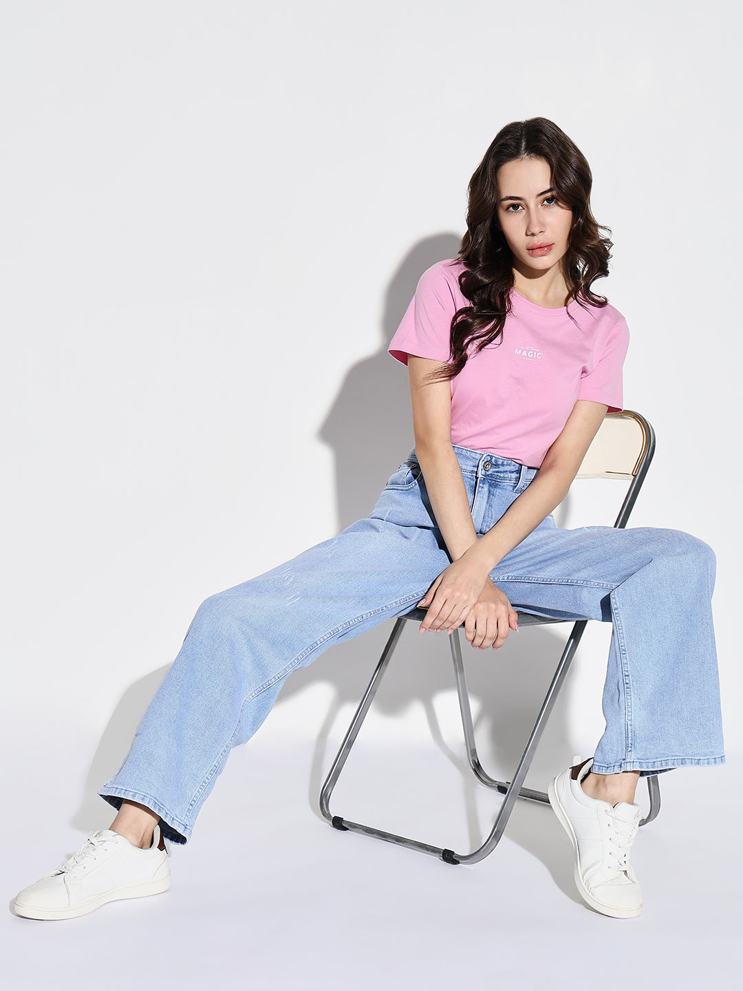 Women's Blue Comfort Wide Leg Light Fade Stretchable Jeans