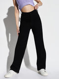Women's Black Comfort Wide Leg Mid-Rise Stretchable Jeans