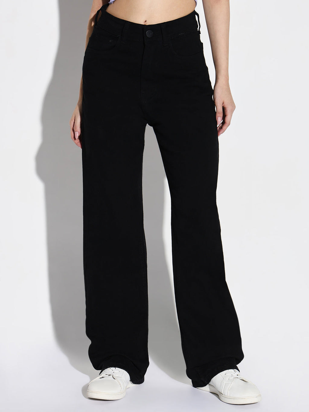 Women's Black Comfort Wide Leg Mid-Rise Stretchable Jeans