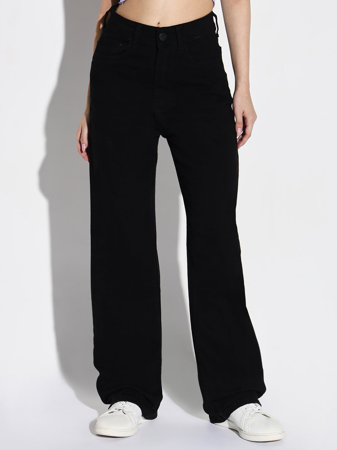 Women's Black Comfort Wide Leg Mid-Rise Stretchable Jeans