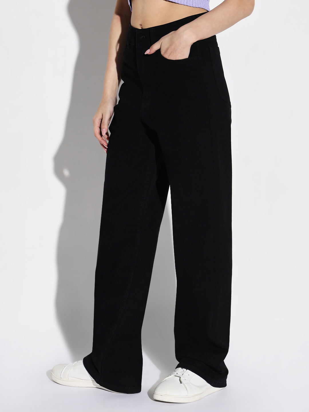 Women's Black Comfort Wide Leg Mid-Rise Stretchable Jeans