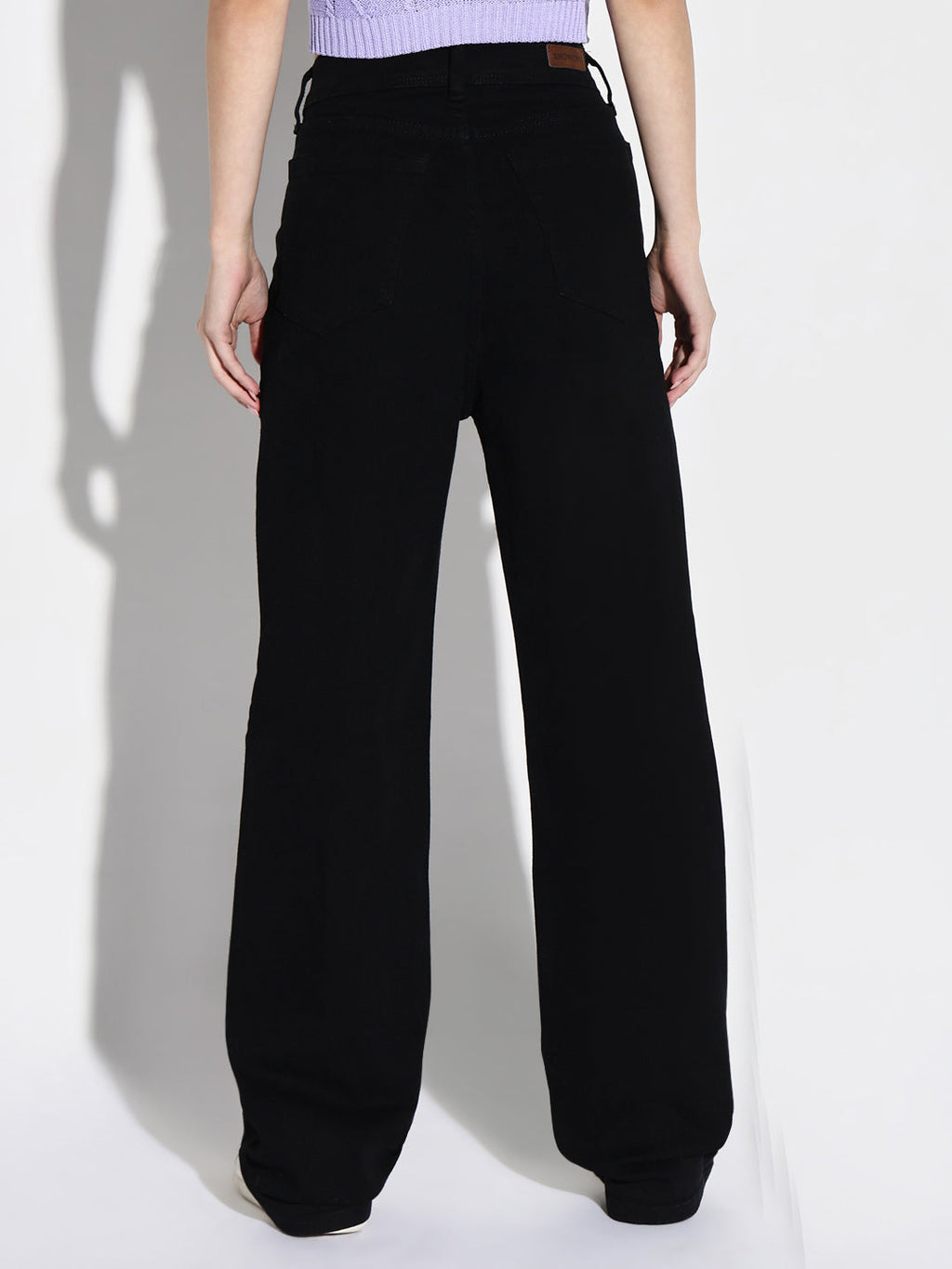 Women's Black Comfort Wide Leg Mid-Rise Stretchable Jeans