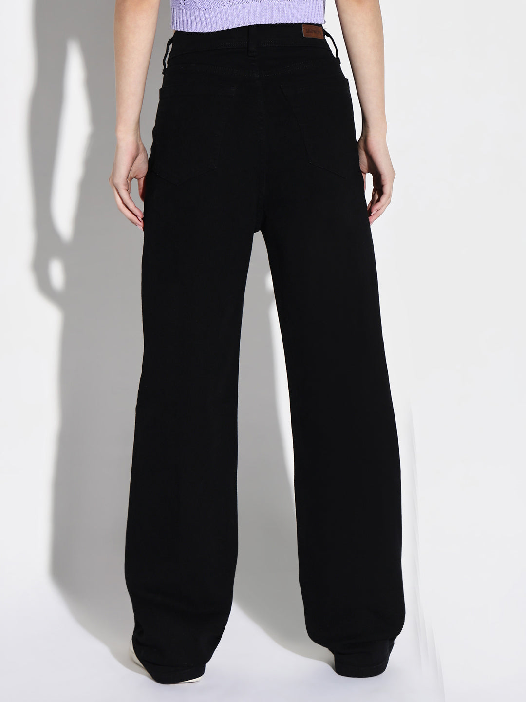 Women's Black Comfort Wide Leg Mid-Rise Stretchable Jeans