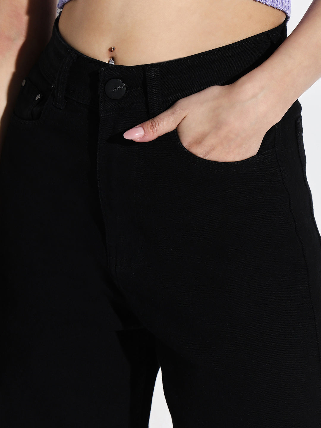 Women's Black Comfort Wide Leg Mid-Rise Stretchable Jeans