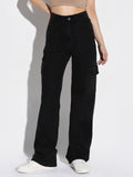 Women's Black Comfort Wide Leg Light Fade Acid Wash Jeans