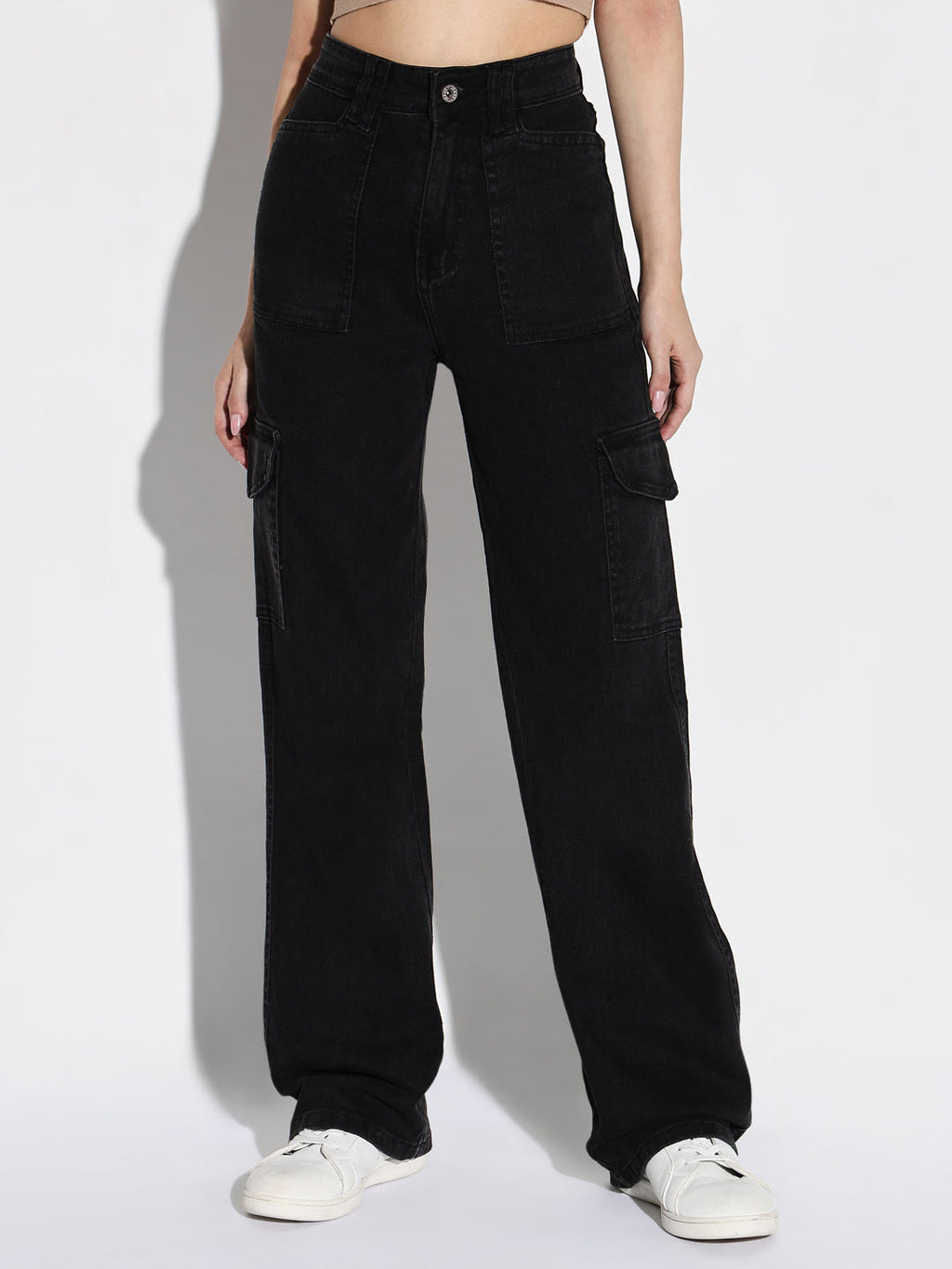 Women's Black Comfort Wide Leg Light Fade Acid Wash Jeans