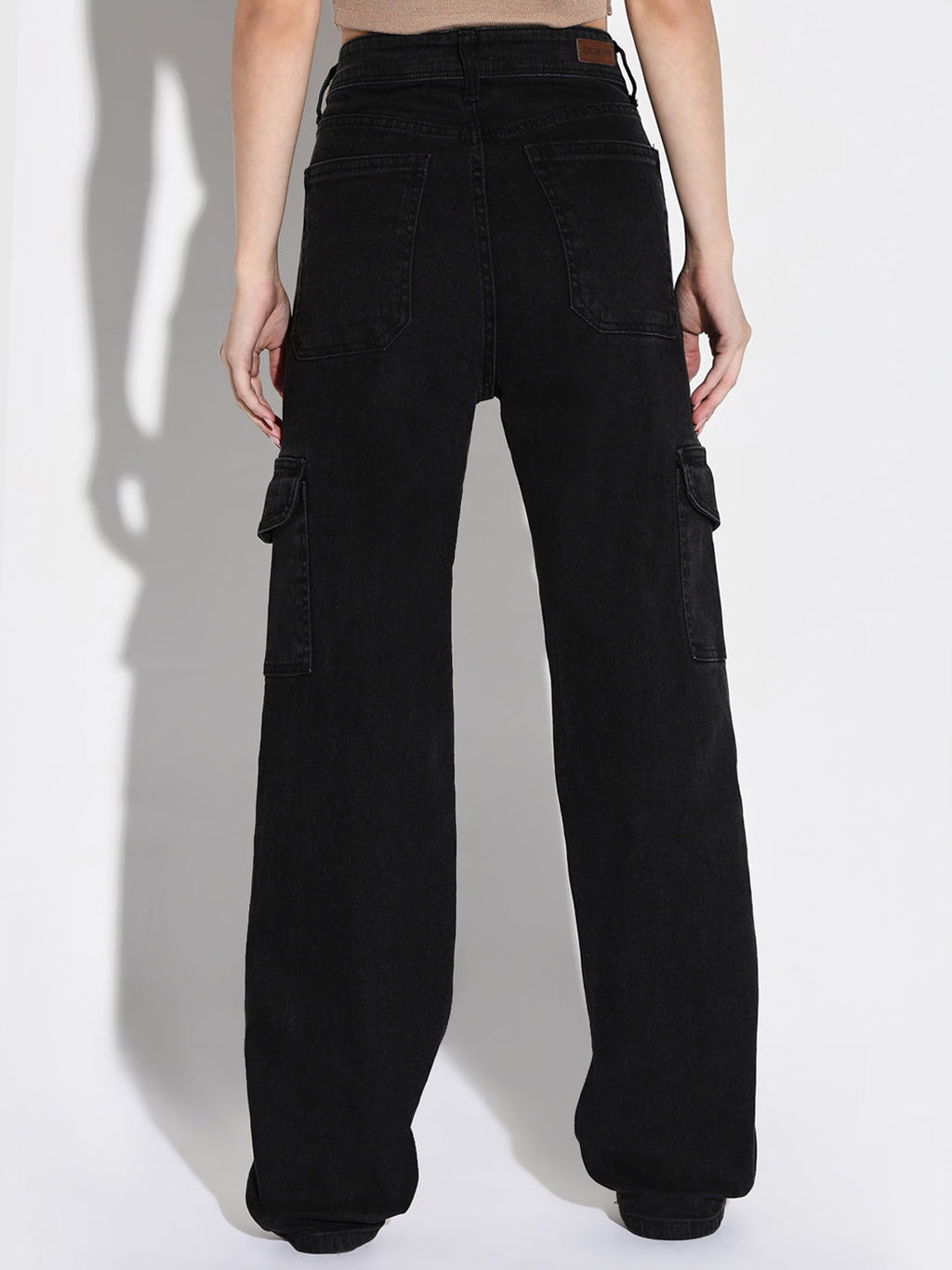 Women's Black Comfort Wide Leg Light Fade Acid Wash Jeans