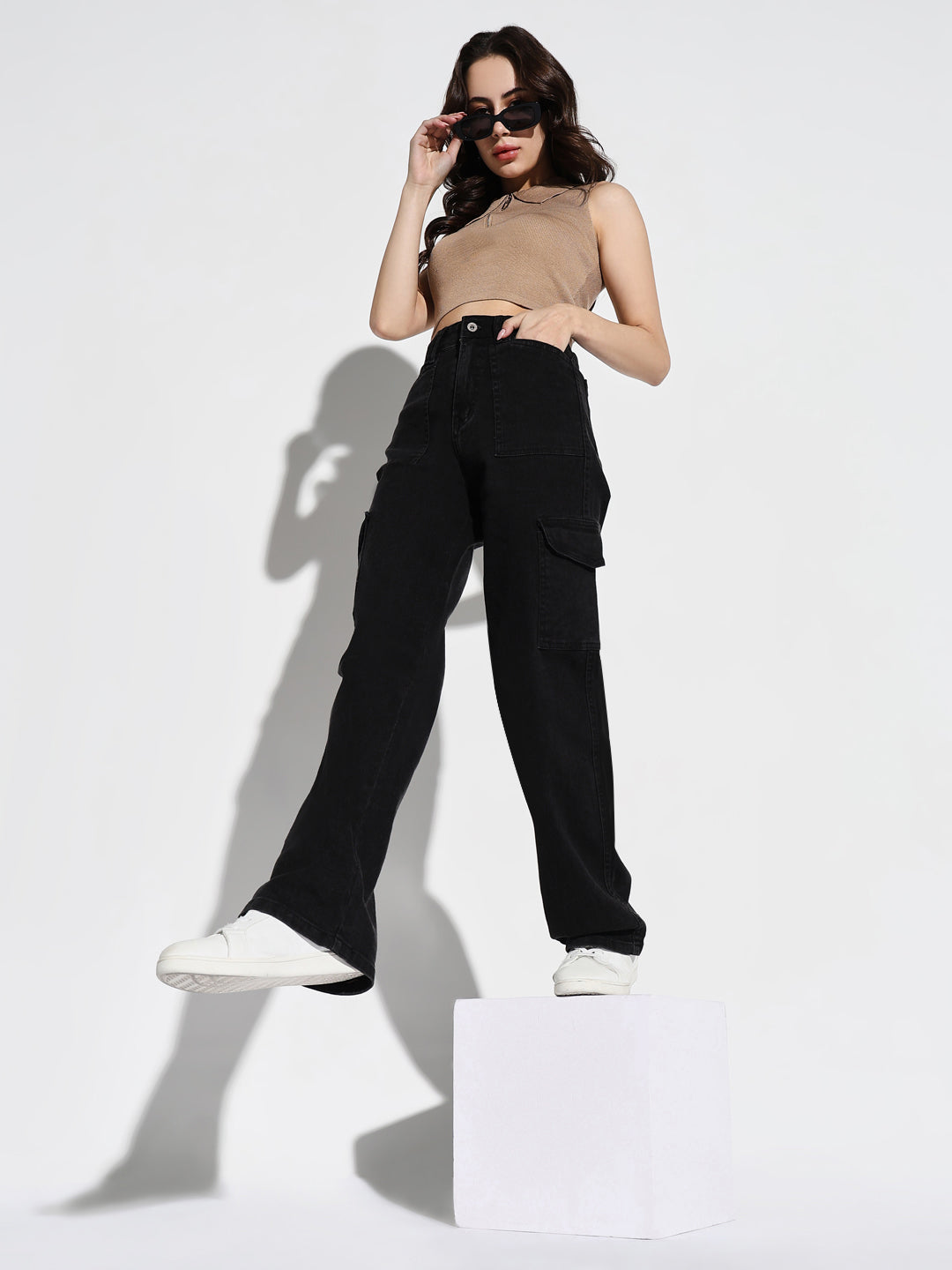 Women's Black Comfort Wide Leg Light Fade Acid Wash Jeans