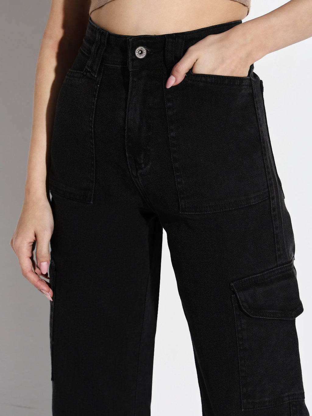 Women's Black Comfort Wide Leg Light Fade Acid Wash Jeans