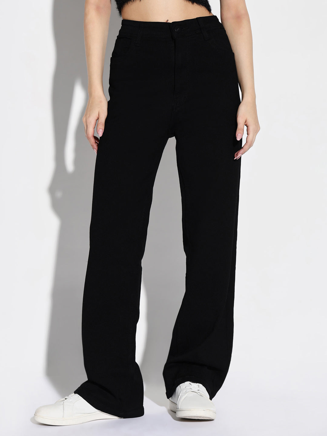 Women's Black Comfort Wide Leg Stretchable Jeans