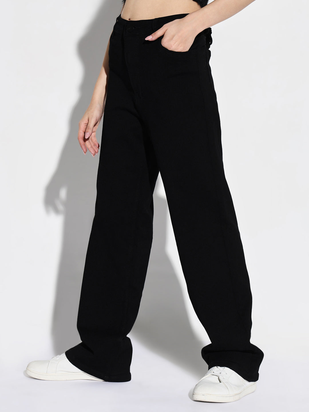 Women's Black Comfort Wide Leg Stretchable Jeans