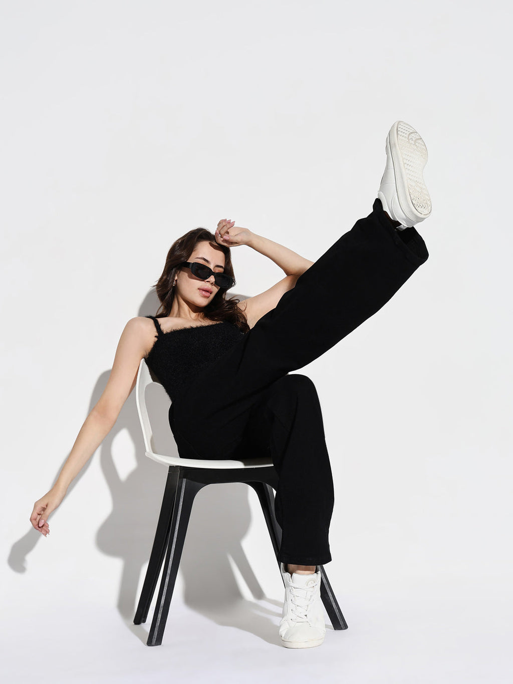 Women's Black Comfort Wide Leg Stretchable Jeans