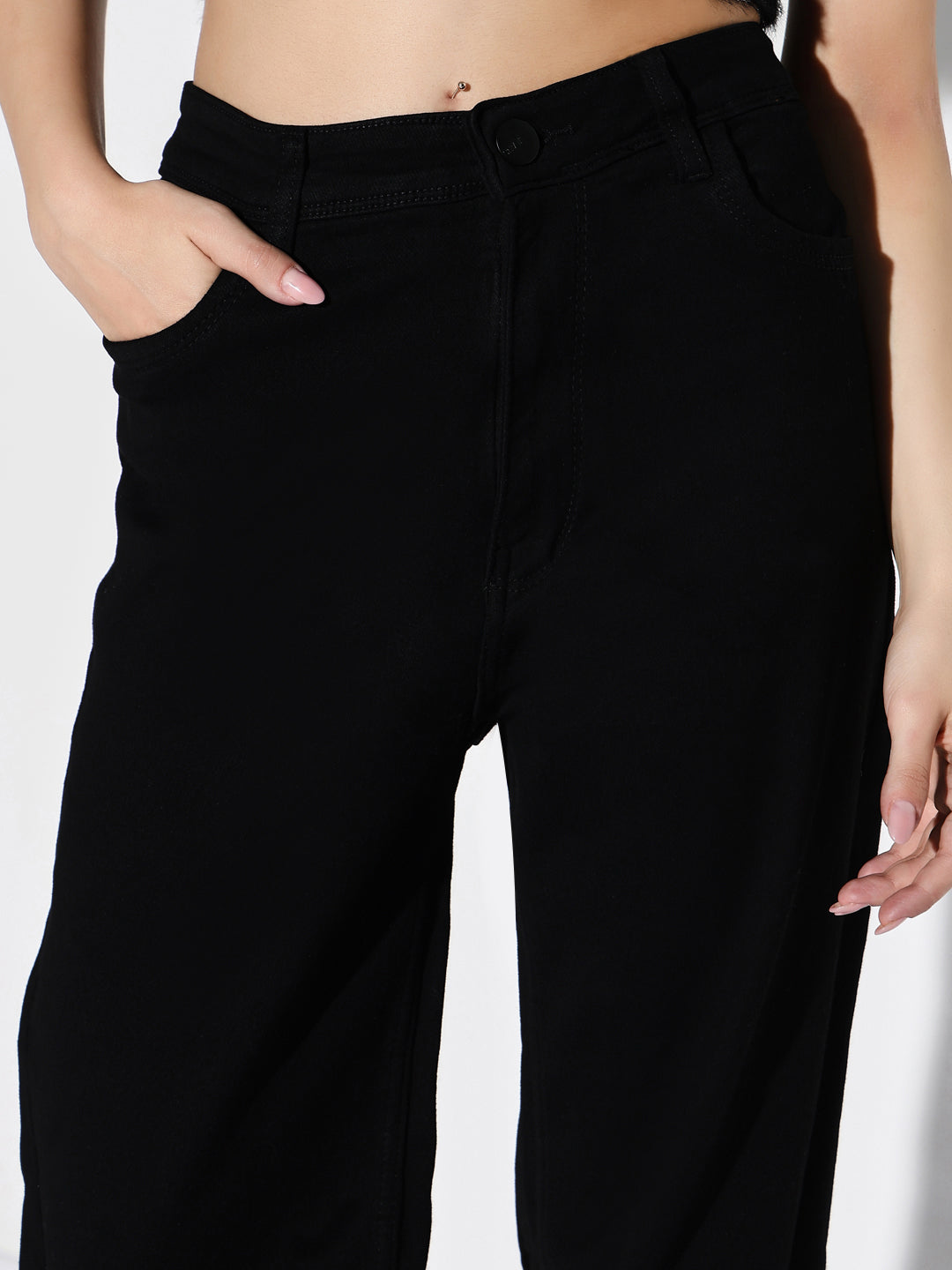 Women's Black Comfort Wide Leg Stretchable Jeans