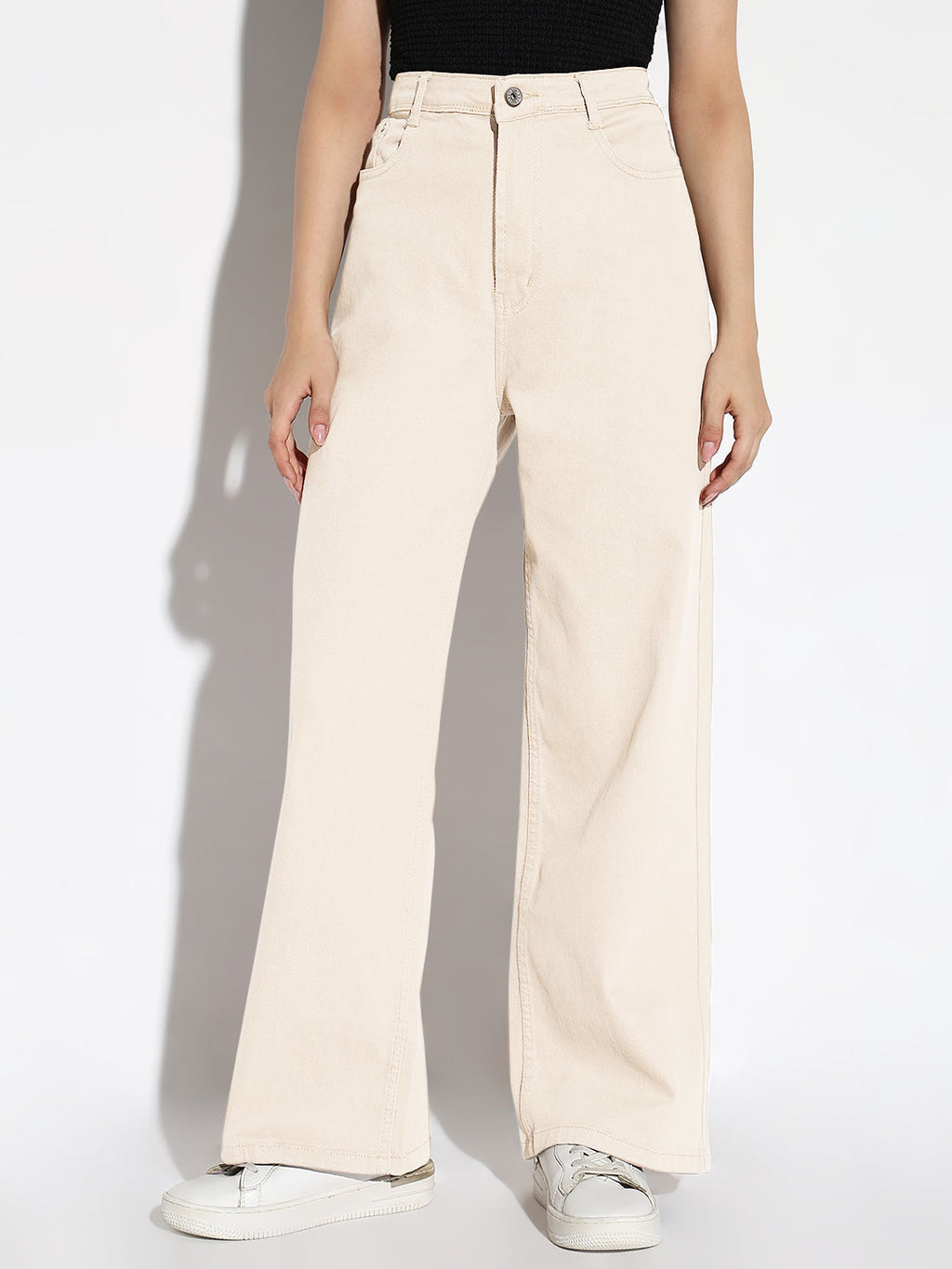 Women's Cream Wide Leg Denim Jeans