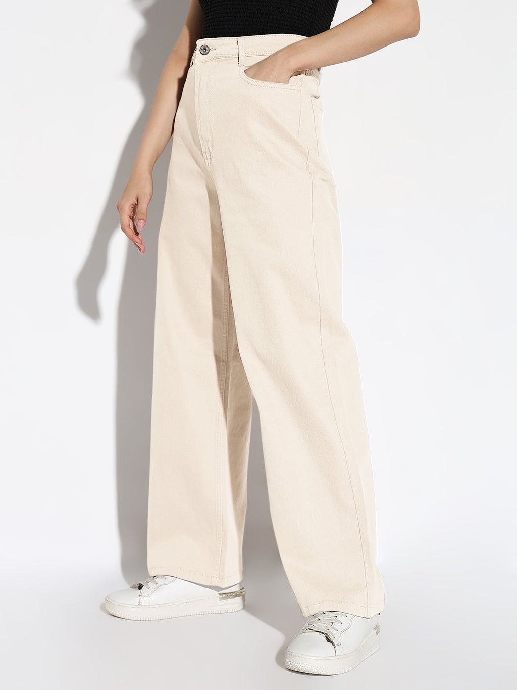 Women's Cream Wide Leg Denim Jeans