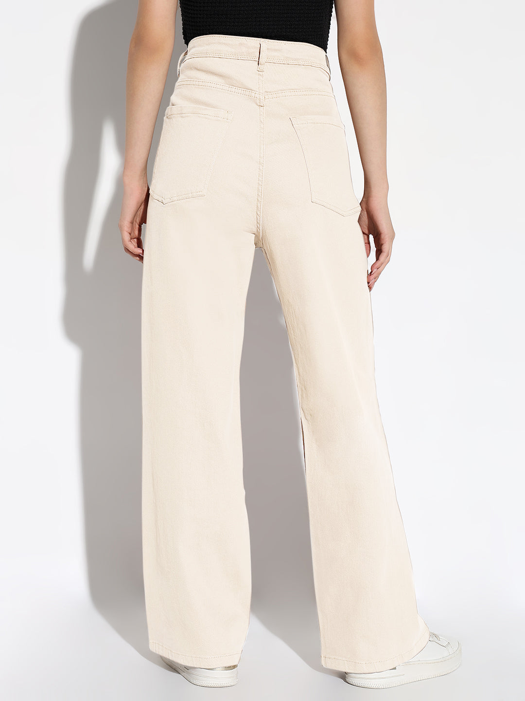 Women's Cream Wide Leg Denim Jeans