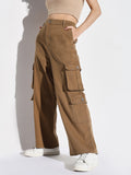 Women's Khaki Denim Comfort Wide Leg Acid Wash Jeans
