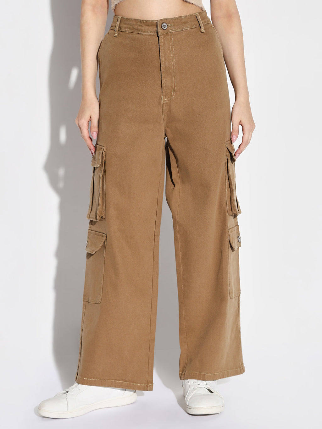 Women's Khaki Denim Comfort Wide Leg Acid Wash Jeans