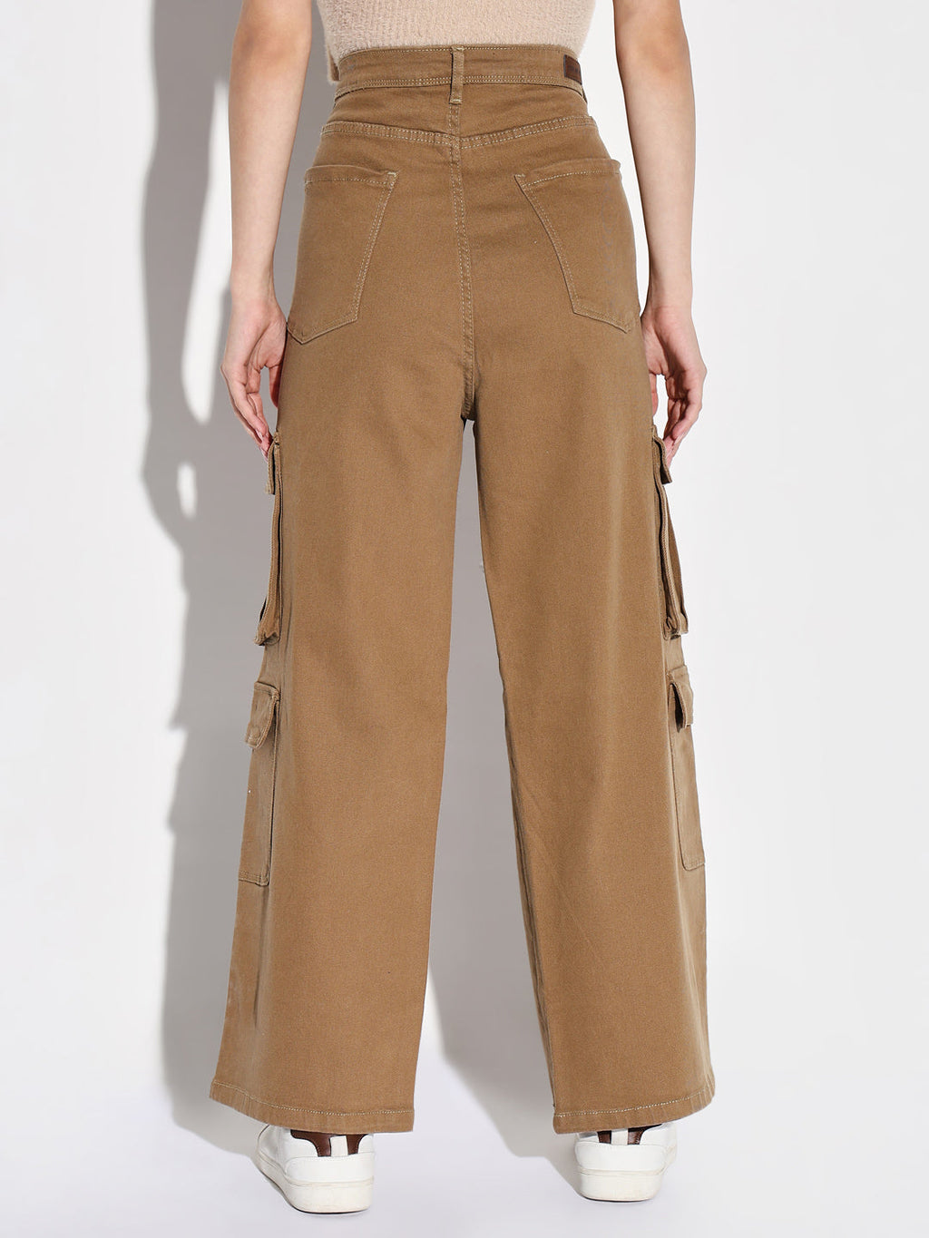Women's Khaki Denim Comfort Wide Leg Acid Wash Jeans