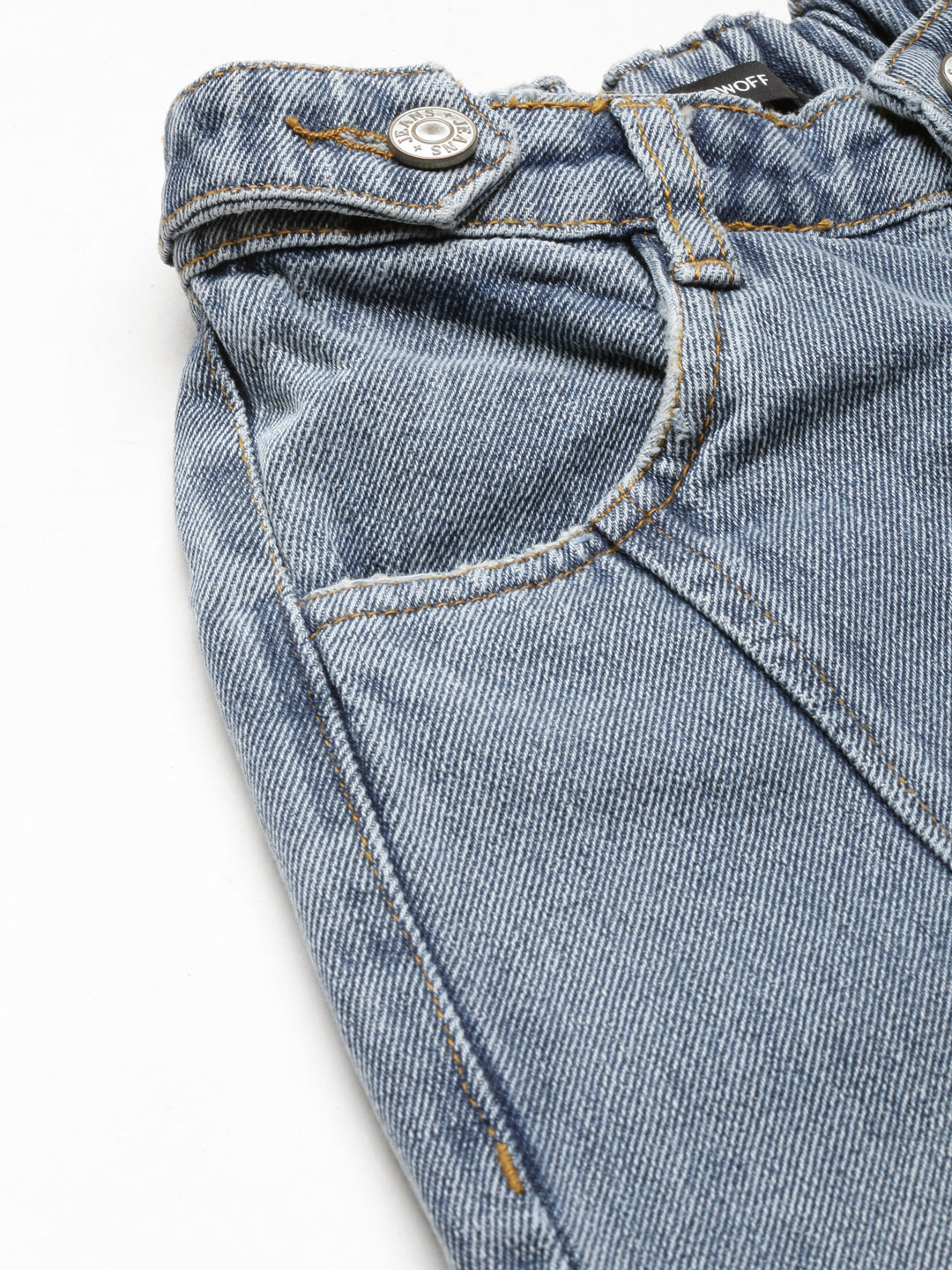 Women's Blue Mid Rise Jean Clean Look Heavy Fade Denim Jeans