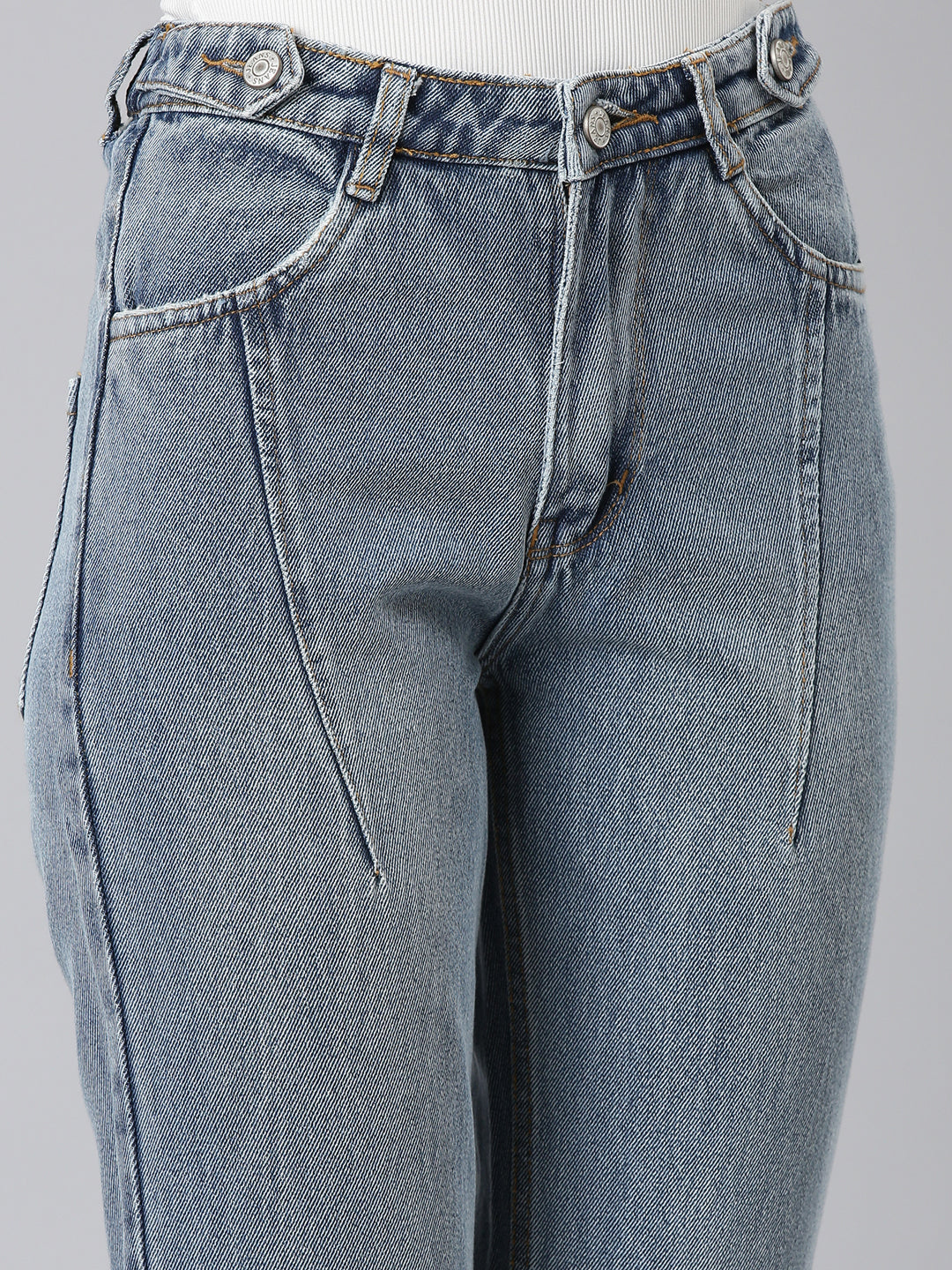 Women's Blue Mid Rise Jean Clean Look Heavy Fade Denim Jeans