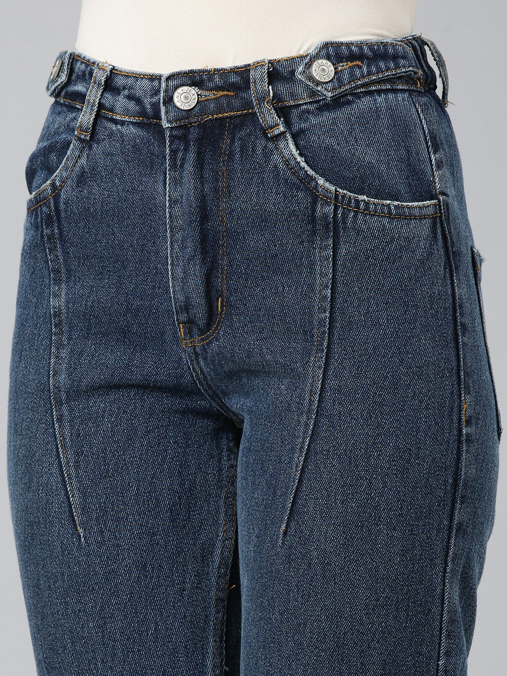 Women's Blue Acid Wash High-Raise Denim Cropped Jeans