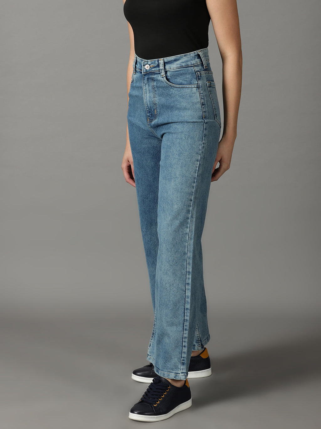 Women's Blue Wide Leg High-Rise Stretchable Jeans