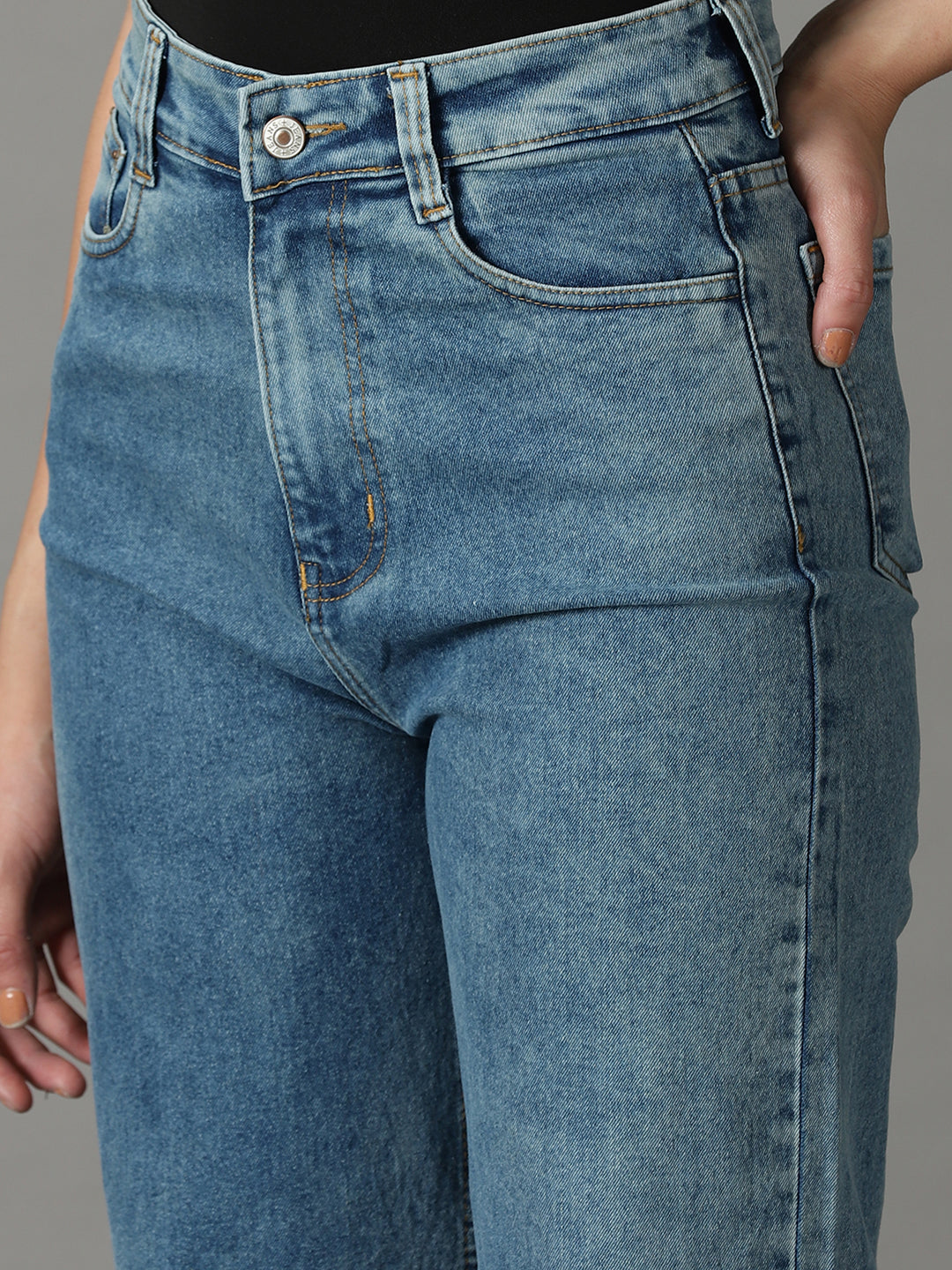 Women's Blue Wide Leg High-Rise Stretchable Jeans