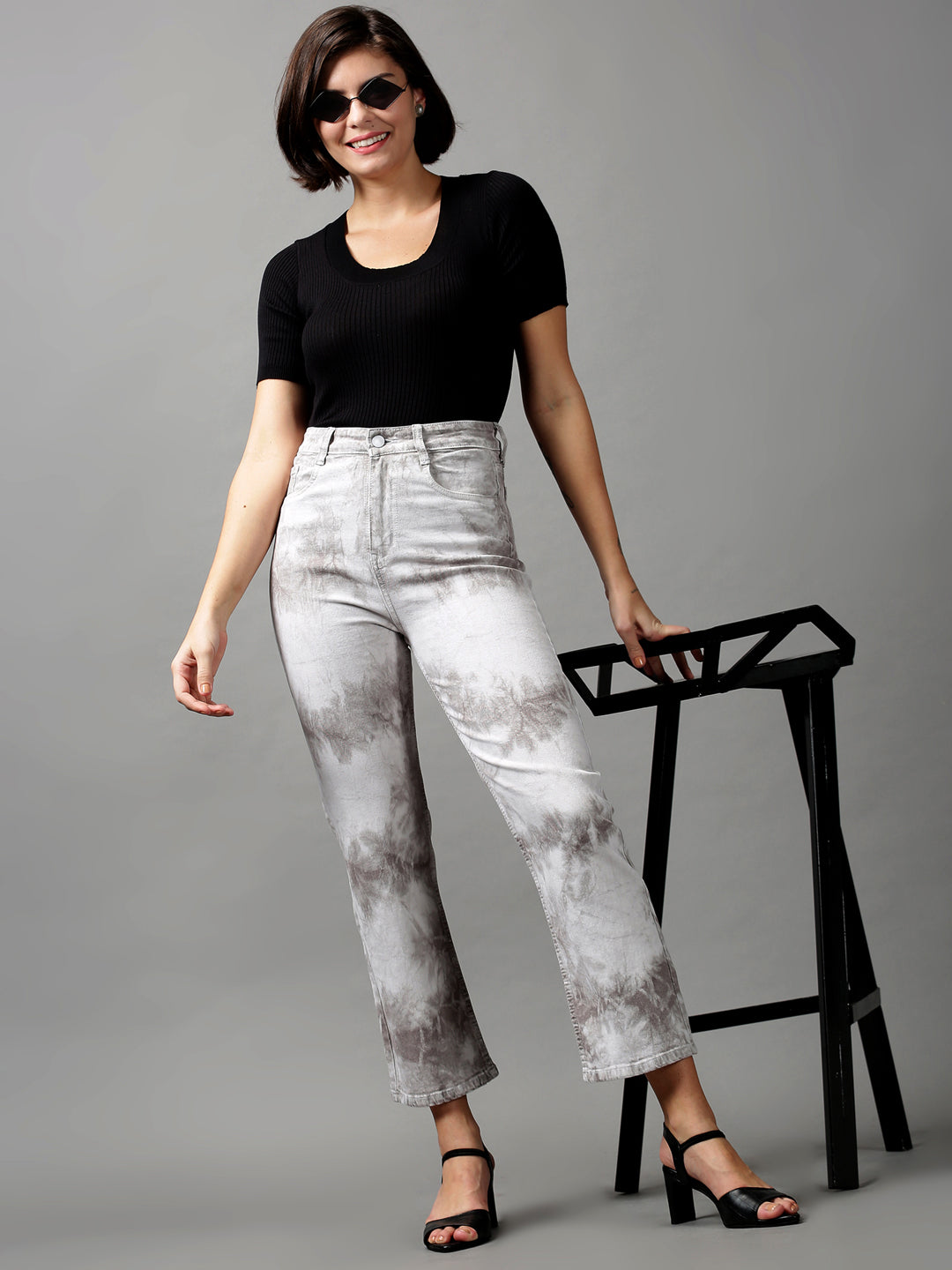 Women's Grey Heavy Fade Stretchable Denim Jeans