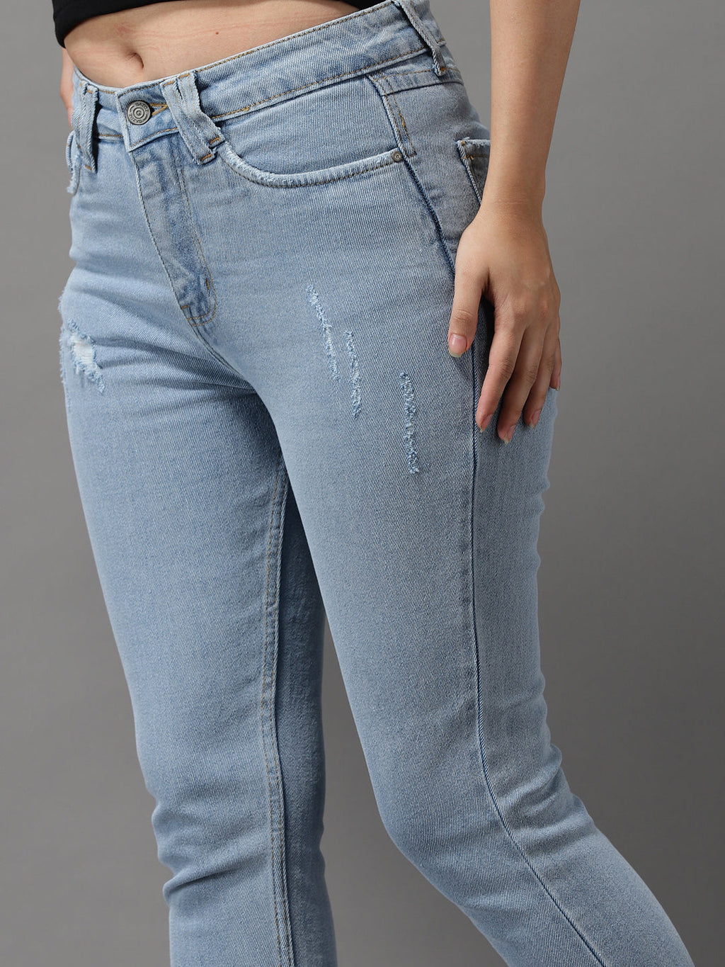 Women's Blue Slim Fit High-Rise Mildly Distressed Heavy Fade Stretchable Jeans