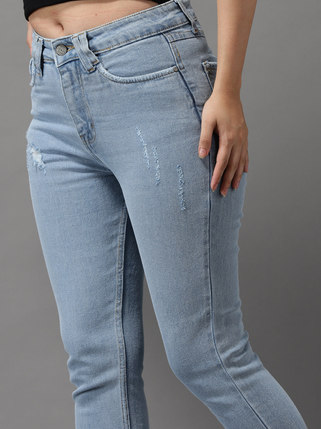 Women's Blue Slim Fit High-Rise Mildly Distressed Heavy Fade Stretchable Jeans