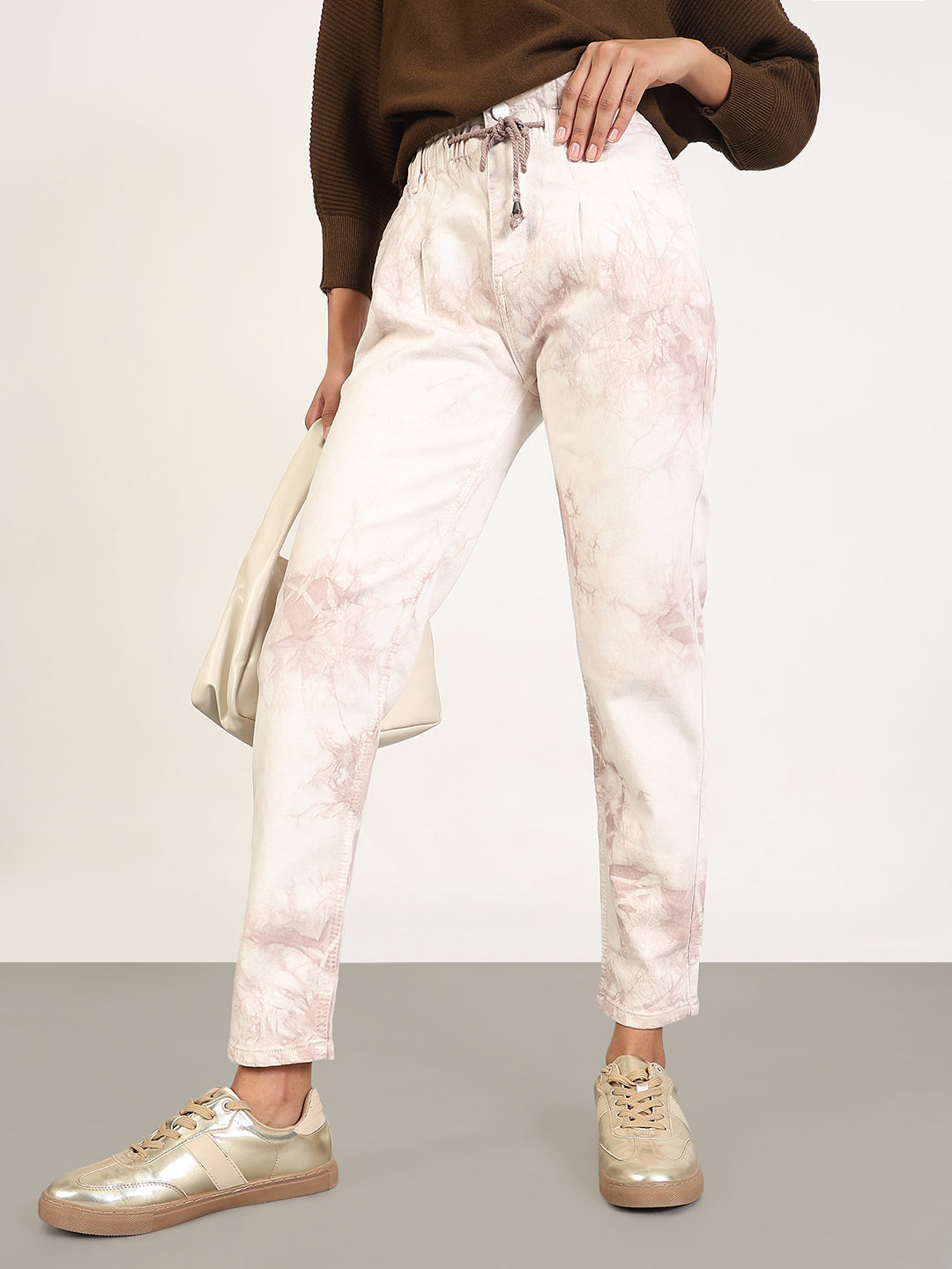 Women's Solid Brown Mom Fit Jeans