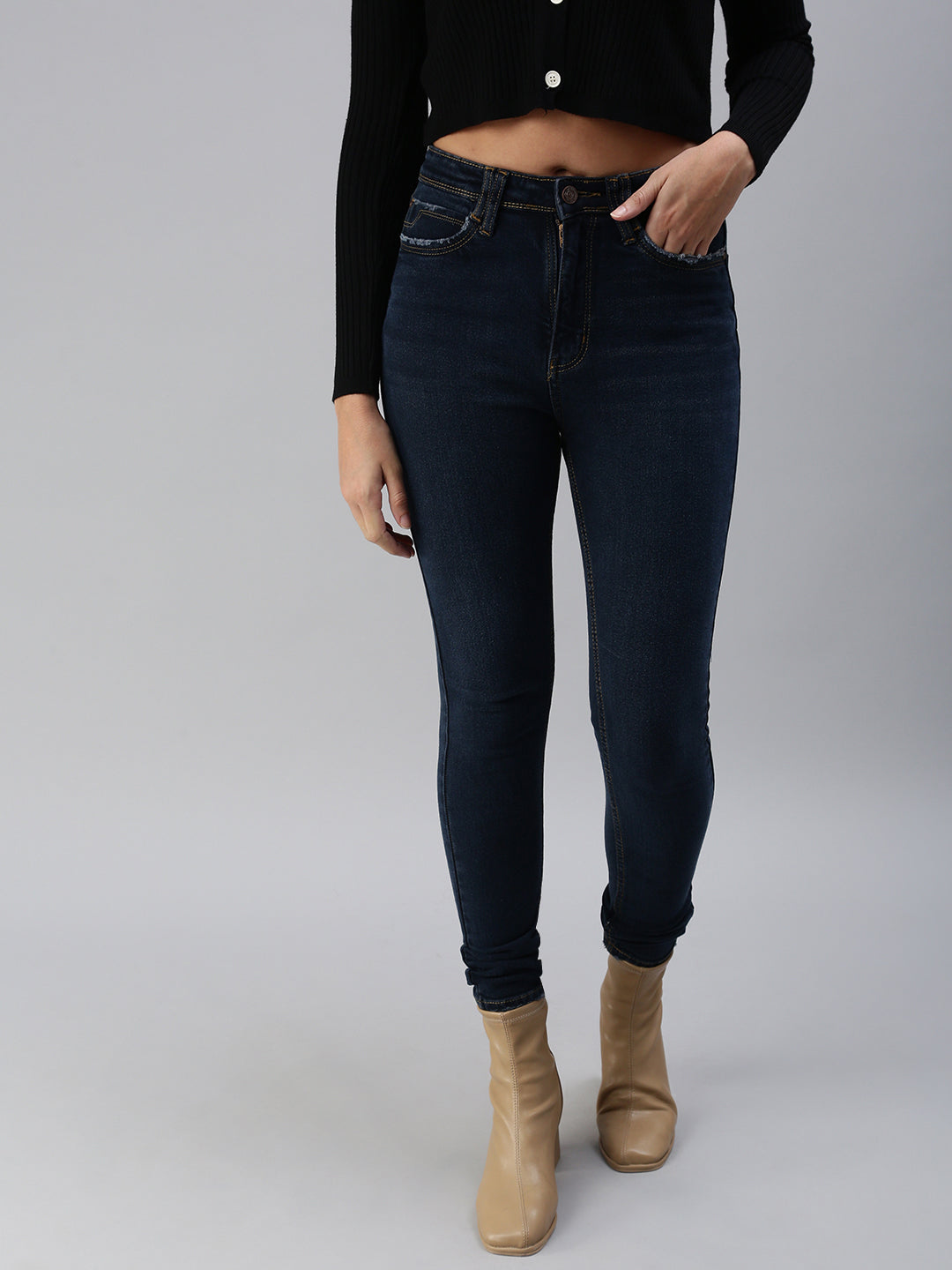 Women's Navy Blue Slim Fit High-Rise Stretchable Jeans