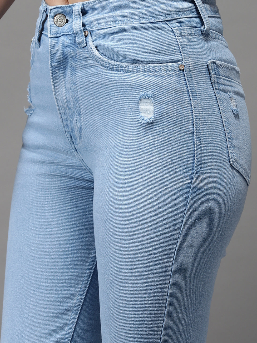 Women's Blue Jean Skinny Fit High-Rise Low Distress Light Fade Stretchable Jeans