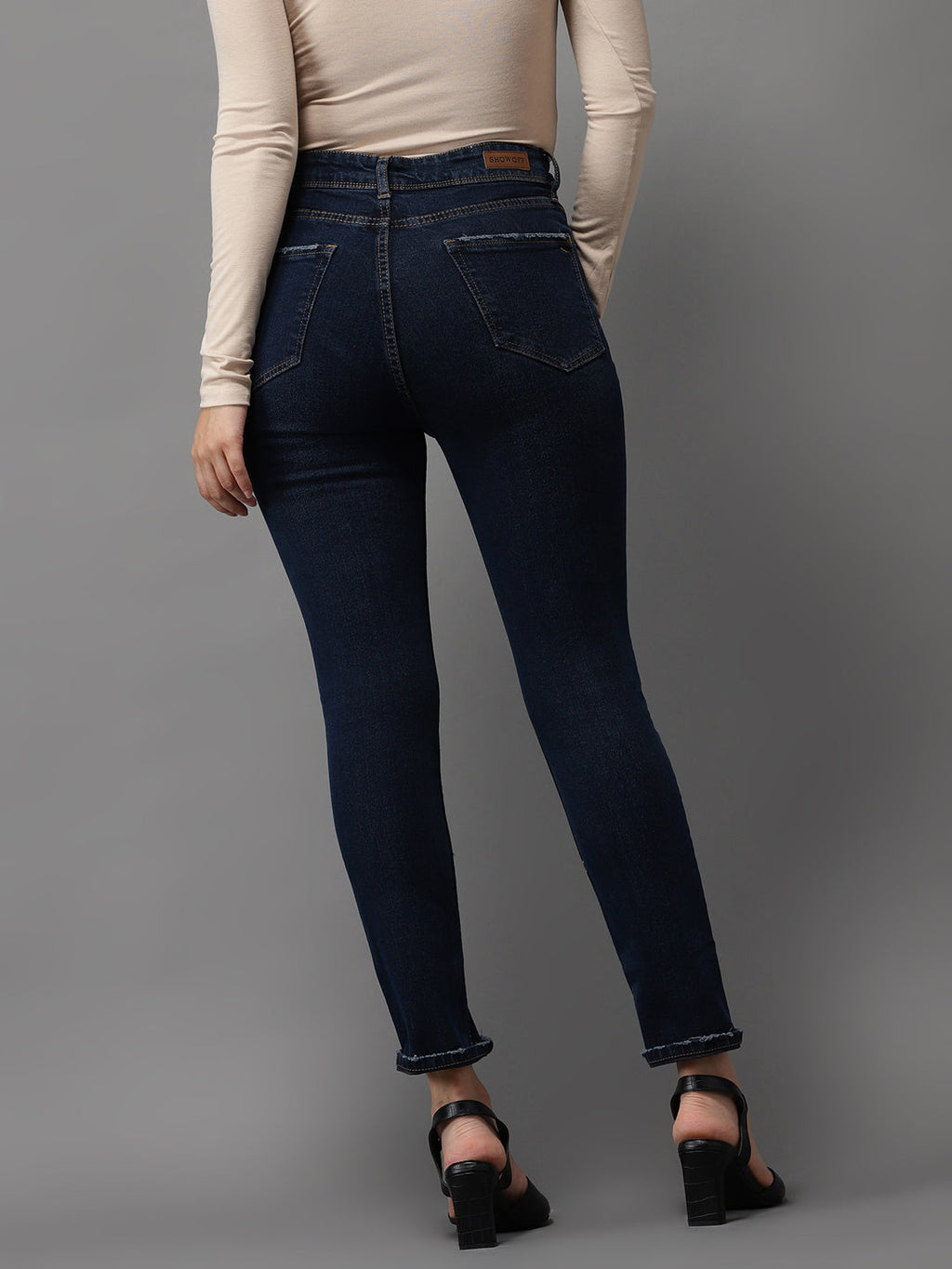 Women's Navy Blue Jean Slim Fit Slash Knee Stretchable Jeans