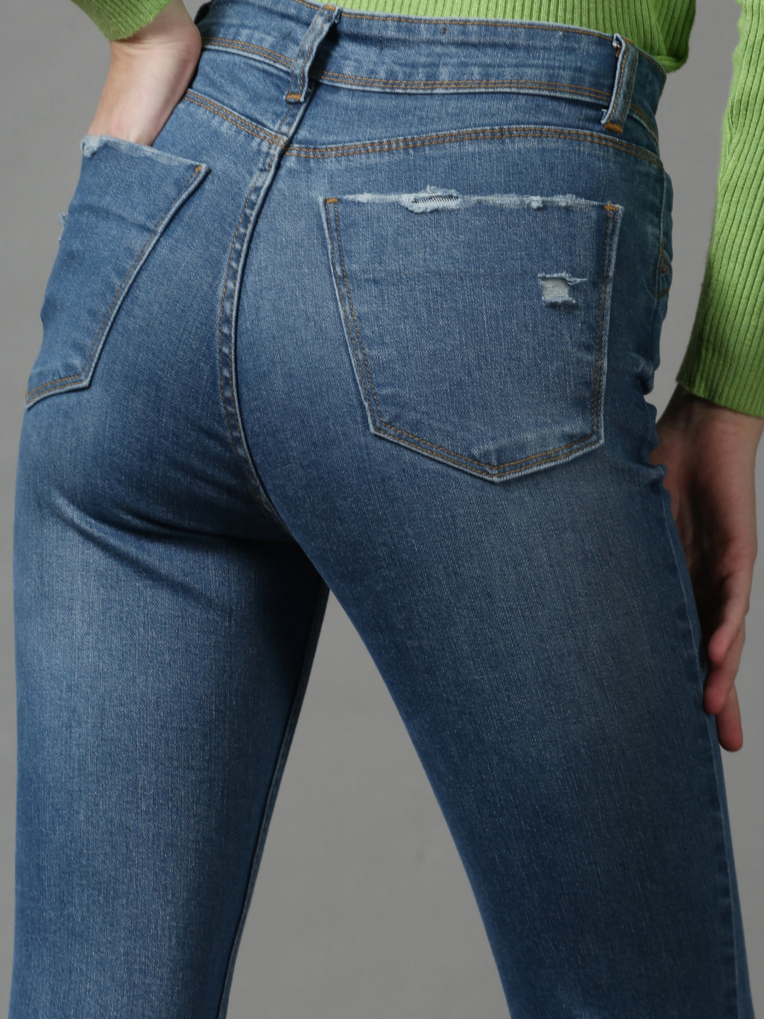 Women's Blue Slim Fit Low Distress Light Fade Stretchable Denim Jeans
