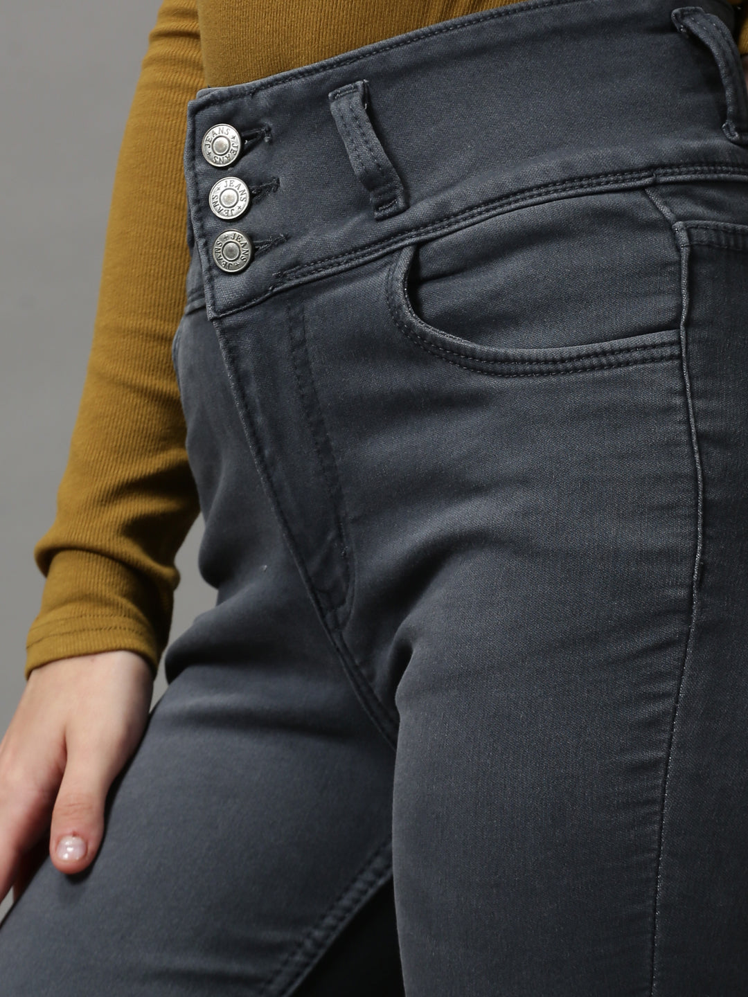 Women's Grey Skinny Fit High-Rise Clean Look Light Fade Stretchable Denim Jeans