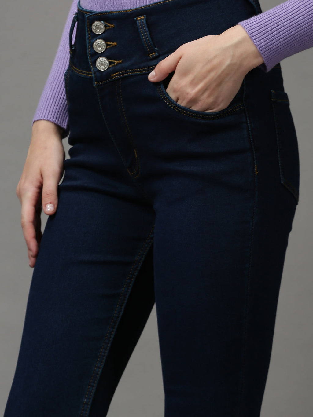 Women's Navy Blue Skinny Fit Clean Look High-Rise Stretchable Denim Jeans