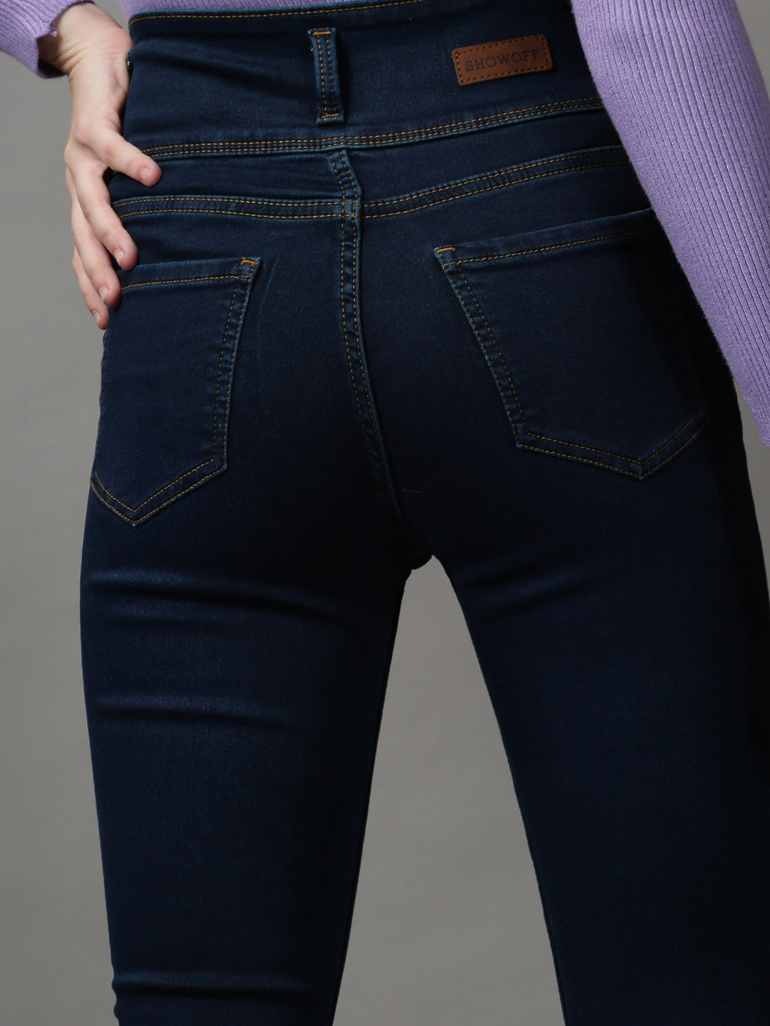 Women's Navy Blue Skinny Fit Clean Look High-Rise Stretchable Denim Jeans