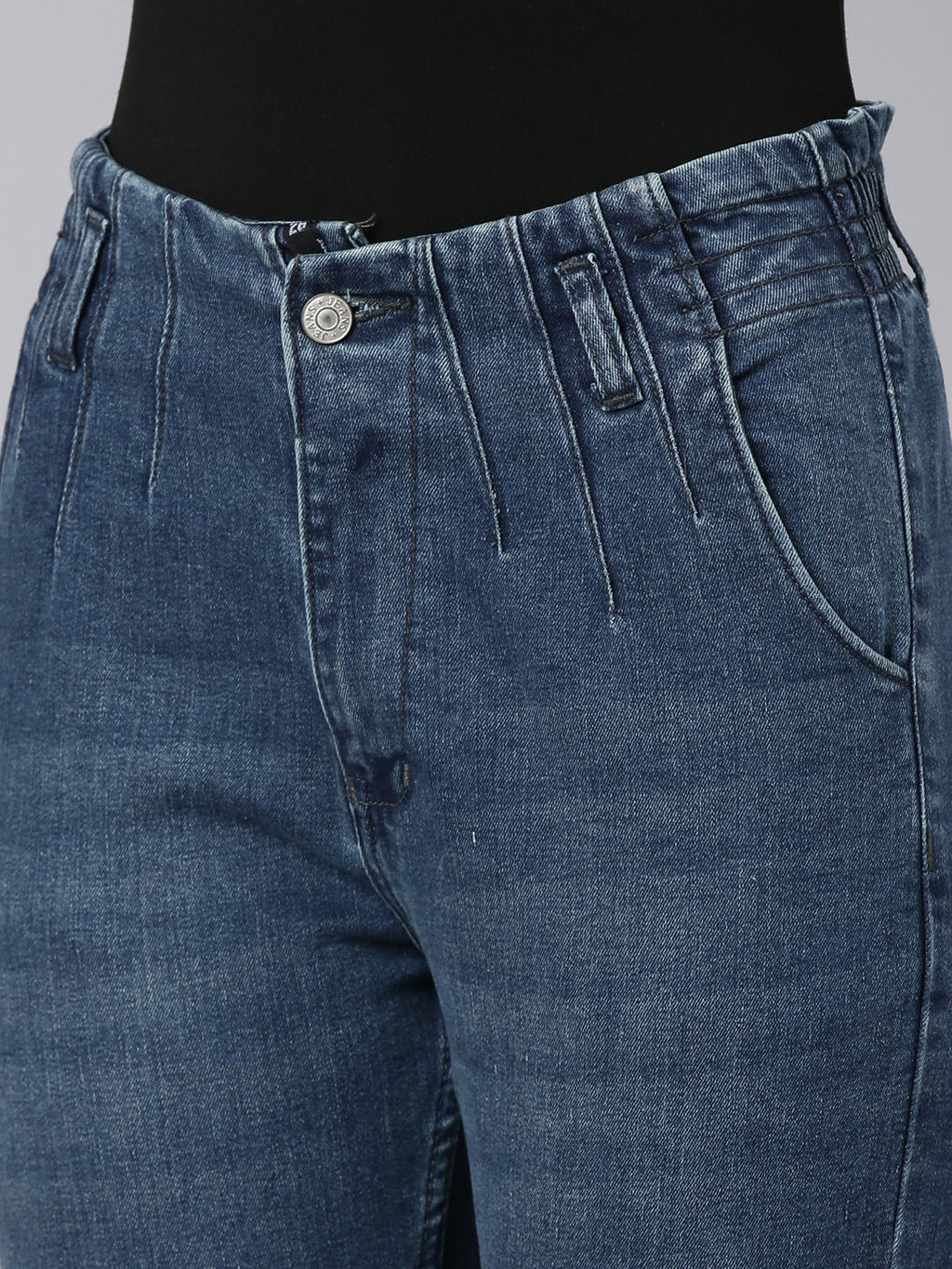 Women's Navy Blue Mom Fit Acid Wash Cropped Denim Jeans